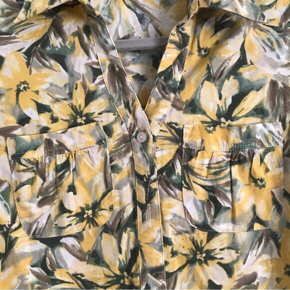 Pappagallo Casuals yellow green tropical button down pocket petite small - Picture 3 of 5